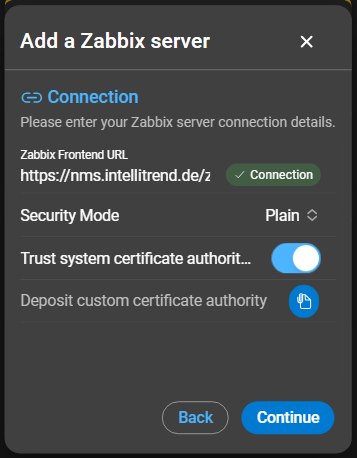addZabbixServerConnection