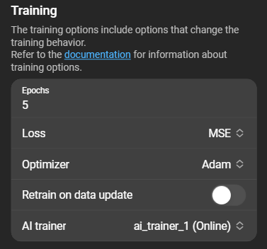 Configuring training options